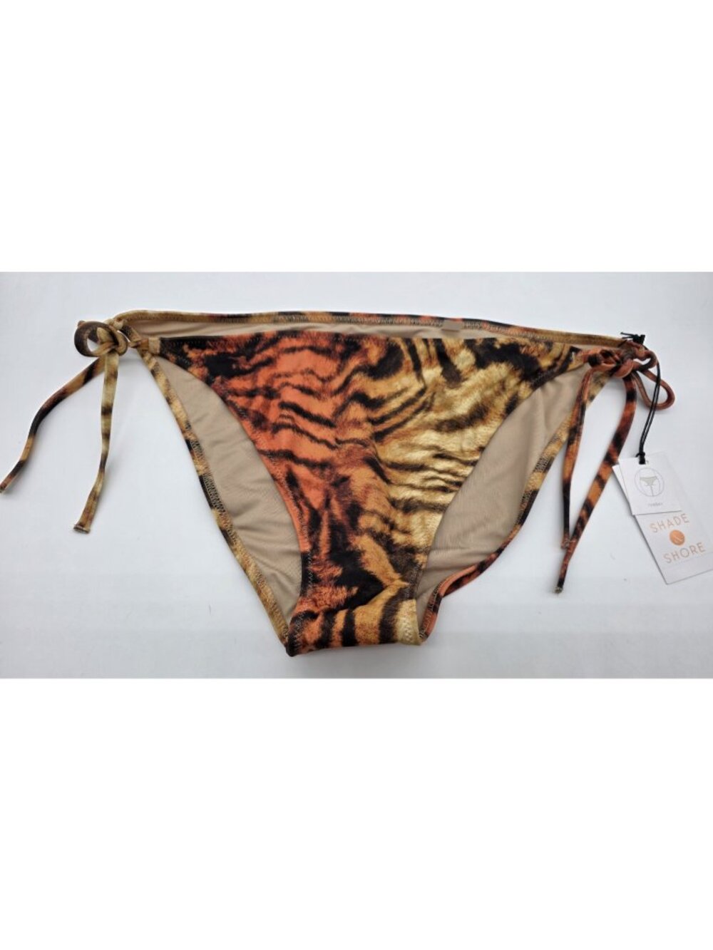 Shade & Shore Womens String Bikini Bottom Size Large Tiger Stripes Swimsuit Swim